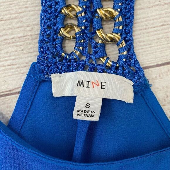 Mine Women S Loose Fit Tank Top Blouse W/crochet And Gold Metal Straps - Picture 10 of 14